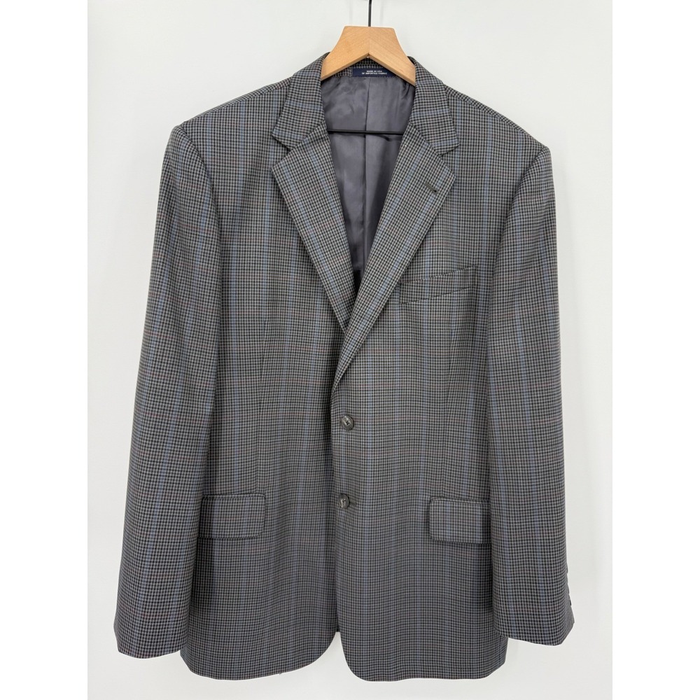 Joseph Abboud Sport Coat Mens 44L Blue‎ Gray Check Wool Blazer Jacket Made USA - Picture 2 of 11